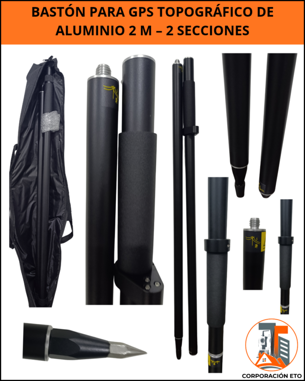 Bastón GPS GNSS RTK de Fibra de Carbono 2 m – 2 Secciones